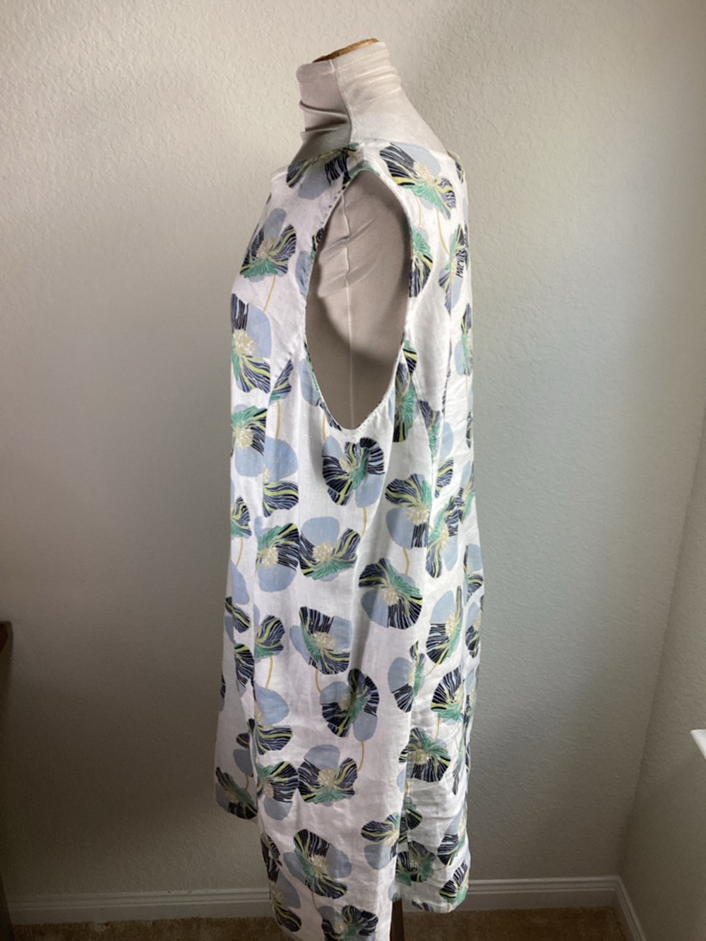 Habitat White Sleeveless Dress Blue, Navy & Lime Floral Pattern Size XL Linen - Picture 4 of 11